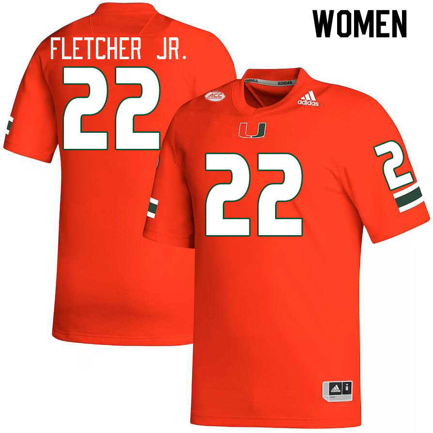 Women #22 Mark Fletcher Jr. Miami Hurricanes College Football Jerseys Stitched Sale-Orange
